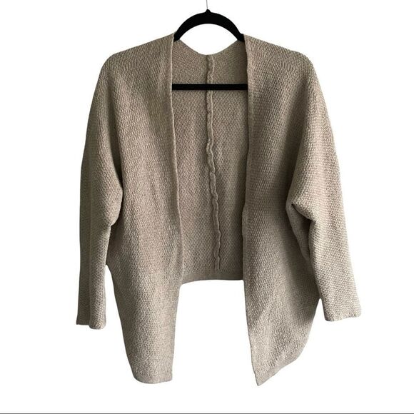 MADE IN ITALY Wool Open Cardigan Sweater Dolman Sleeves Tan One Size - Picture 2 of 9